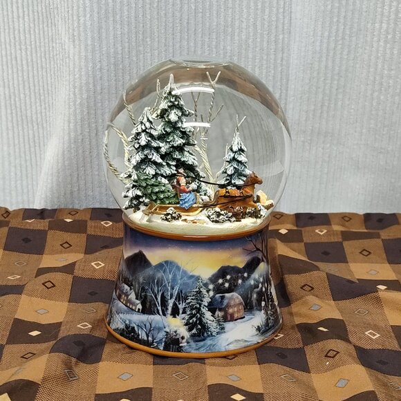 Snow Globe Winter Sleigh Scene Painted Base Plays "Jingle Bells" See Video Works - Picture 1 of 9